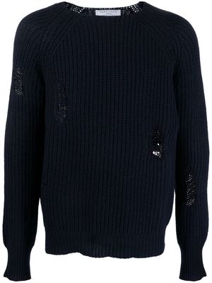Société Anonyme ripped-detailing waffle-knit jumper - Blue