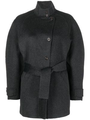 Soeur belted-waist wool-blend coat - Grey