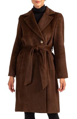 Sofia Cashmere Belted Alpaca & Wool Coat in Brown