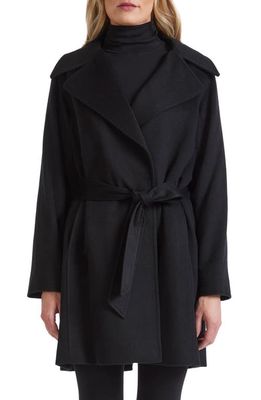 Sofia Cashmere Belted Cashmere Wrap Coat in Black