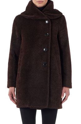 Sofia Cashmere Cocoon Wool & Alpaca Blend Bouclé Coat in Dark Brown
