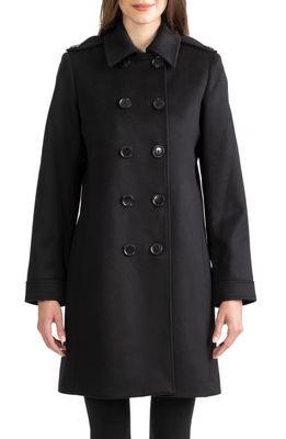 Sofia Cashmere Double Breasted Wool & Cashmere Military Coat in Black