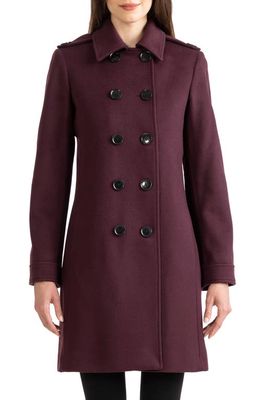 Sofia Cashmere Double Breasted Wool & Cashmere Military Coat in Purple