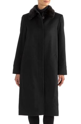 Sofia Cashmere Genuine Shearling Collar Wool & Cashmere Longline Coat in Black