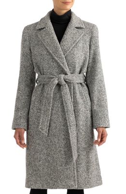 Sofia Cashmere Herringbone Wool & Alpaca Blend Wrap Coat in Grey