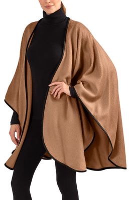 Sofia Cashmere Leather Trim Alpaca Blend Wrap in Camel Brown Leather