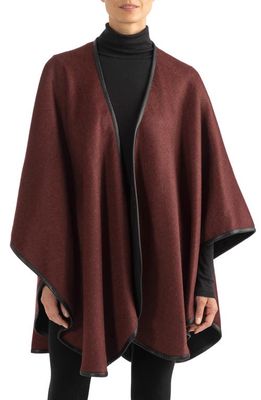 Sofia Cashmere Leather Trim Reversible Cashmere Cape in Bordeaux Charcoal 