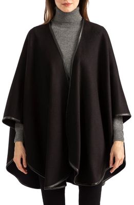 Sofia Cashmere Leather Trim Reversible Cashmere Cape in Brown Charcoal