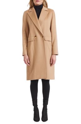Sofia Cashmere Pickstiched Double Breasted Cashmere Coat in Camel