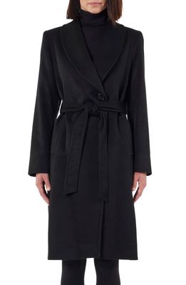 Sofia Cashmere Pickstitch Cashmere Wrap Coat in Black