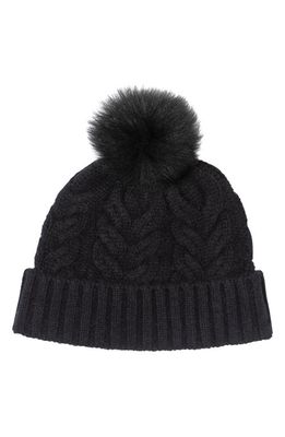 Sofia Cashmere Shearling Pompom Knit Hat in Black