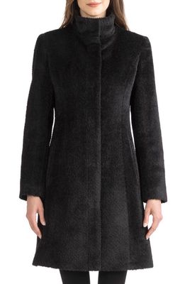 Sofia Cashmere Stand Collar Shaped Alpaca & Wool Blend Coat in Black