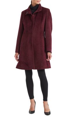 Sofia Cashmere Stand Collar Shaped Alpaca & Wool Blend Coat in Bordeaux