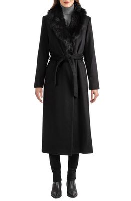 Sofia Cashmere Toscana Genuine Shearling Collar Wool Blend Coat in 001Blk