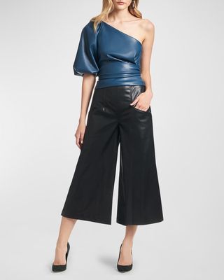 Sofie One-Shoulder Faux-Leather Top