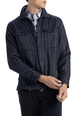 SOFT CLOTH Melrose Soft Wool Blend Herringbone Shirt Jacket in Black Navy