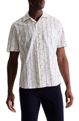 SOFT CLOTH Modern Fit Floral Stripe Jacquard Short Sleeve Cotton & Linen Button-Up Shirt in Natural Ombre Daisy Stripe