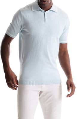 SOFT CLOTH Pacific Tipped Cotton & Silk Jersey Polo in Blue Light