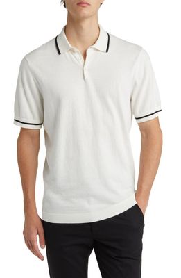 SOFT CLOTH Pacific Tipped Cotton & Silk Jersey Polo in Natural