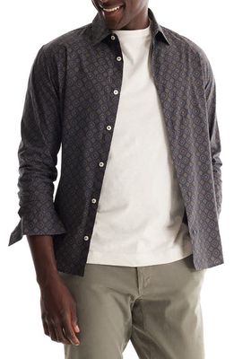 SOFT CLOTH Soft Italian Woven Point Collar Shirt in Charcoal Medallion
