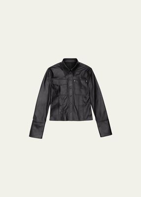 Soft Lambskin Leather Snap-Front Shirt