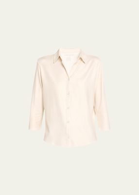 Soft Touch Metallic Button-Front Shirt with Side Slits