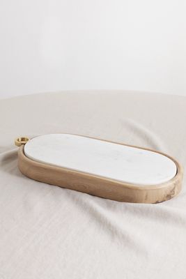 Soho Home - Esk Marble, Oak And Gold-tone Bread Board And Knife Set - White