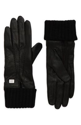 Soia & Kyo Carmel Knit Cuff Leather Gloves in Black