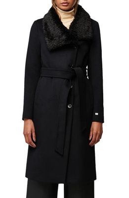 Soia & Kyo Gemma Wool Blend Coat with Removable Faux Shearling Trim in Black