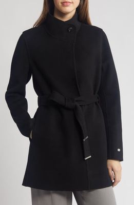 Soia & Kyo Kenia Funnel Neck Wool Blend Wrap Coat in Black 