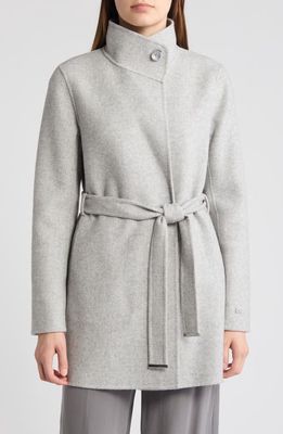 Soia & Kyo Kenia Funnel Neck Wool Blend Wrap Coat in Stone 