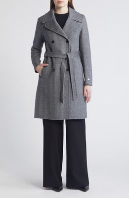 Soia & Kyo Safira Double Breasted Wool Herringbone Coat in Black 