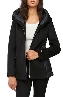 Soia & Kyo Viviana Mix Media Hooded Wool Blend Jacket in Black
