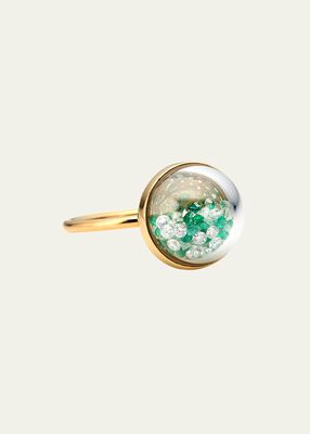 Sol Emerald and Diamond Ring with White Sapphire Shaker in 18K Yellow Gold