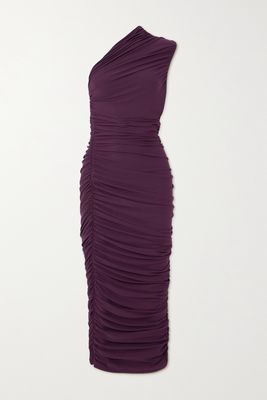 Solace London - Amaya One-shoulder Ruched Jersey-crepe Midi Dress - Purple