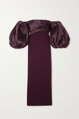 Solace London - Carmen Off-the-shoulder Gathered Satin And Crepe Maxi Dress - Purple