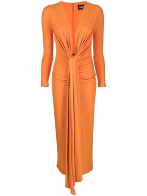 Solace London Lorena plunge-neck draped midi dress - Orange