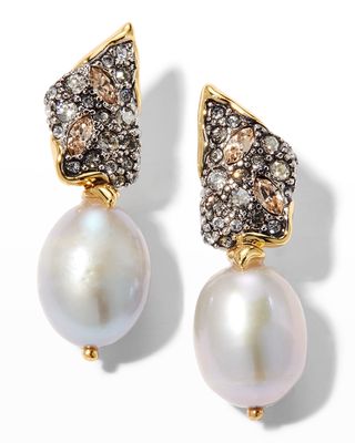 Solanales Crystal Angled Post Drop Earrings with Pearls
