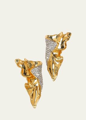 Solanales Gold and Crystal Folded Earrings