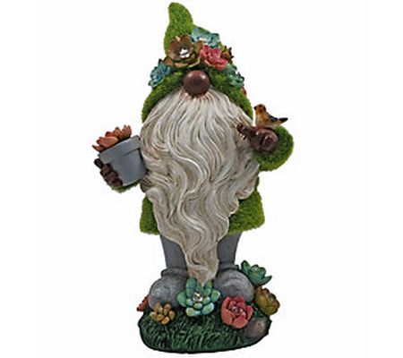 Solar Garden Grassy Gnome with Succulents by Hu nnykome