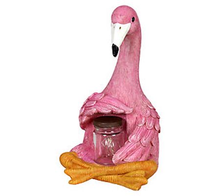 Solar LED Seated Flamingo with Jar of Fireflies