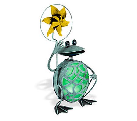 Solar Lighted Metal Spinner Frog in Patina Finish by Gerson Co
