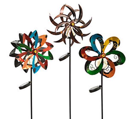 Solar-Powered Metal Yard Stakes Wind Spinners b y Gerson Co.
