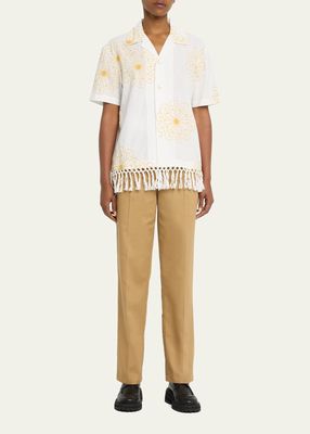 Soleil Sunburst-Embroidered Fringe Shirt