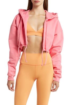 Solely Fit Empowered Tie Front Crop Hoodie in Bubble Gum
