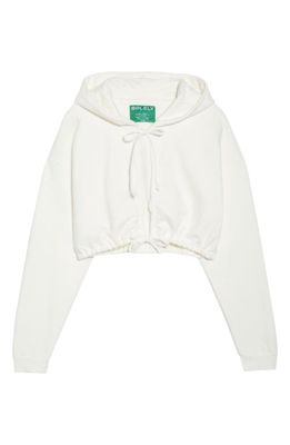 Solely Fit Empowered Tie Front Crop Hoodie in Stone White