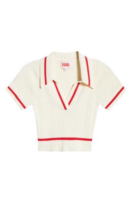 Solid & Striped The Ronnie Crop Cover-Up Polo in Brule/Lipstick Red