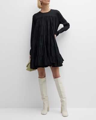 Soliman Tiered Long-Sleeve Mini Dress
