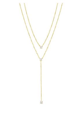 Solitaire 14K-Gold-Plated & Cubic Zirconia Layered Lariat Necklace