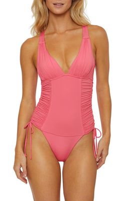 Soluna Shirred Cinched Tie One-Piece Swimsuit in Garden Pink